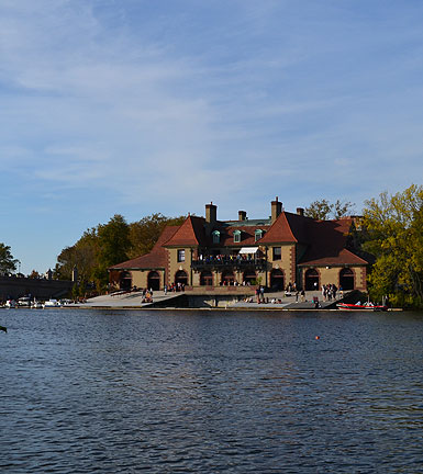 Harvard's Weld Boathouse at the Anderson Memorial Bridge over the Charles River, Cambridge