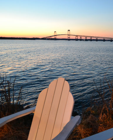 View of Newport Bridge at sunset from Goat Island, Newport, R.I.