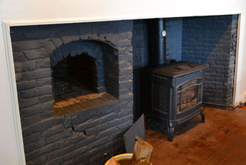 Fireplace in historic colonial home, Wickford Village