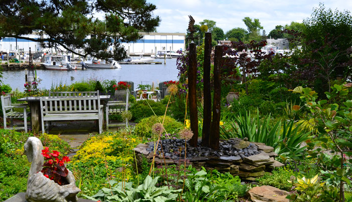 Harborfront garden seen during the Wickford in Bloom Historic Home and Garden Tour, Wickford Village, R.I., 2023